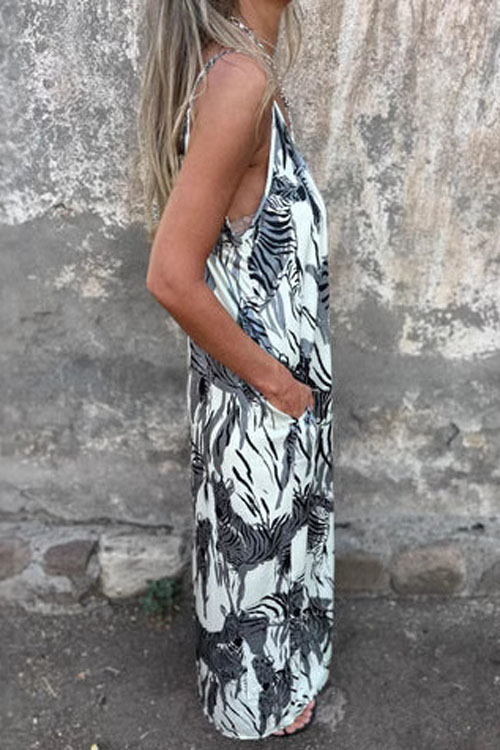 Kathiadress Loose Zebra Printed Backless Dress