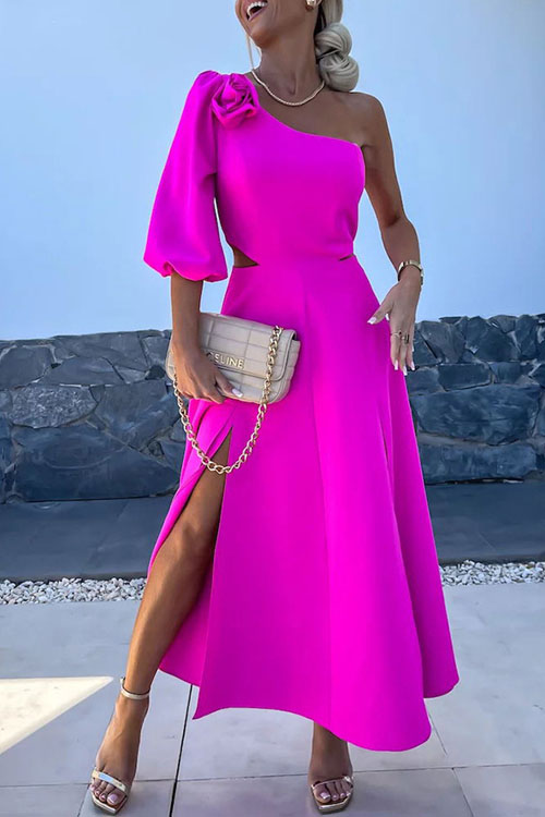 Kathiadress Slanted Shoulder Satin Split Double Layer Dress