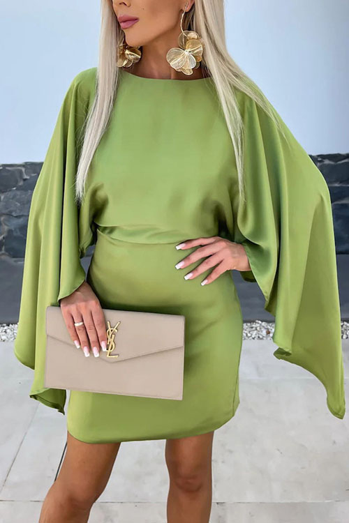 Kathiadress Satin Batwing Sleeve Dress