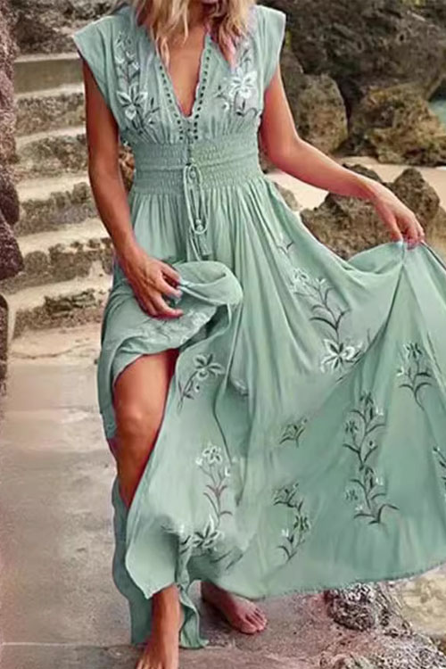 Kathiadress V-neck Beach Bohemian Style Dress