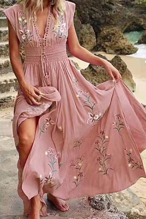 Kathiadress V-neck Beach Bohemian Style Dress