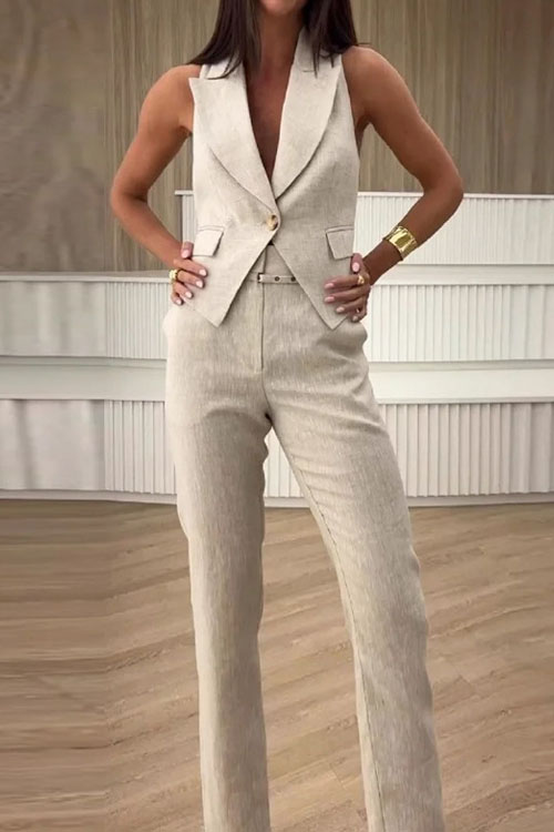 Kathiadress Simple Sleeveless Vest Suit & Long Pants Set