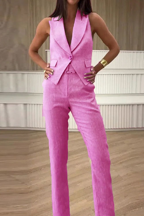 Kathiadress Simple Sleeveless Vest Suit & Long Pants Set