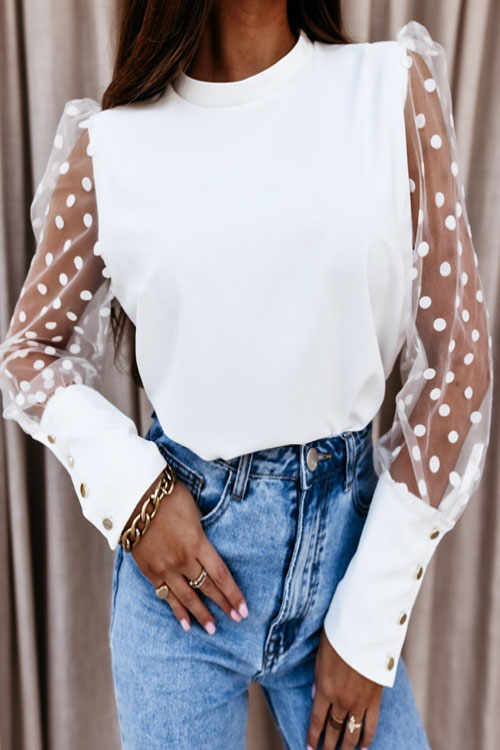 Kathiadress Lace Sleeve Casual Chiffon Blouse