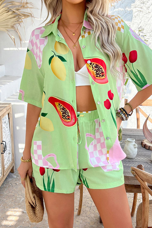 Kathiadress Boho Casual Printed Shorts Set