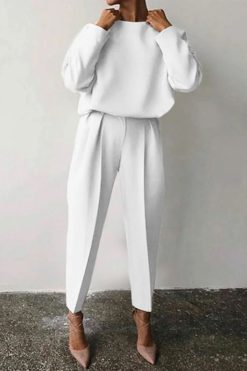 Kathiadress Loose Solid Color Long Sleeve Casual Two-piece Set