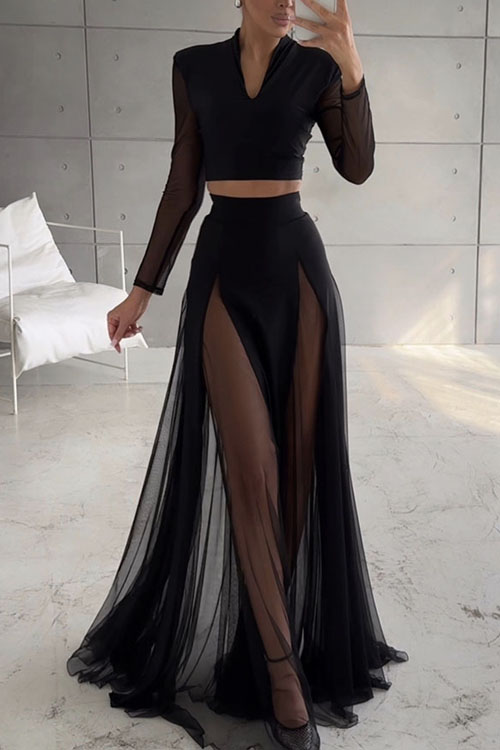 Kathiadress Stretch Gauze Patchwork Long Sleeve Suit