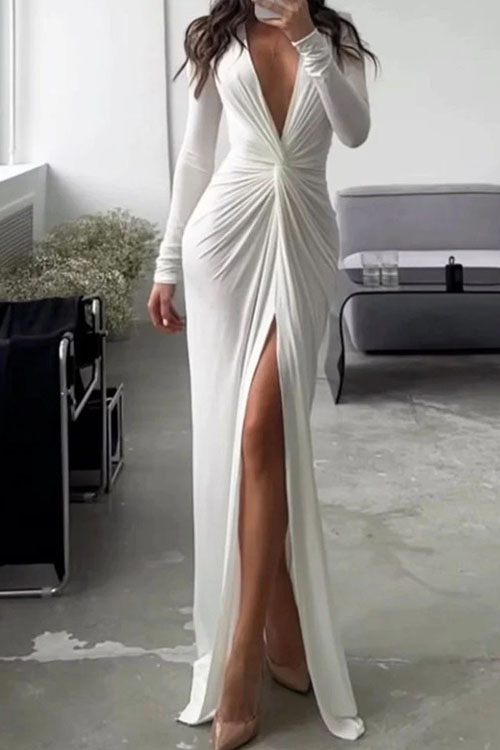 Kathiadress Slim Fit V-neck Pleated Skirt Formal Dress