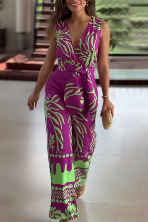 Kathiadress V-Neck Sleeveless Belted Wide-Leg Jumpsuit