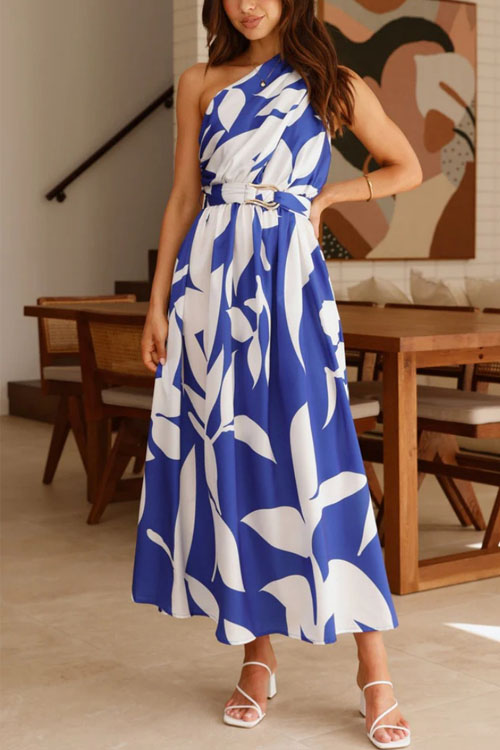 Kathiadress Slant Shoulder Belt Hem Dress