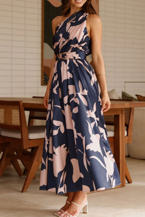 Kathiadress Slant Shoulder Belt Hem Dress