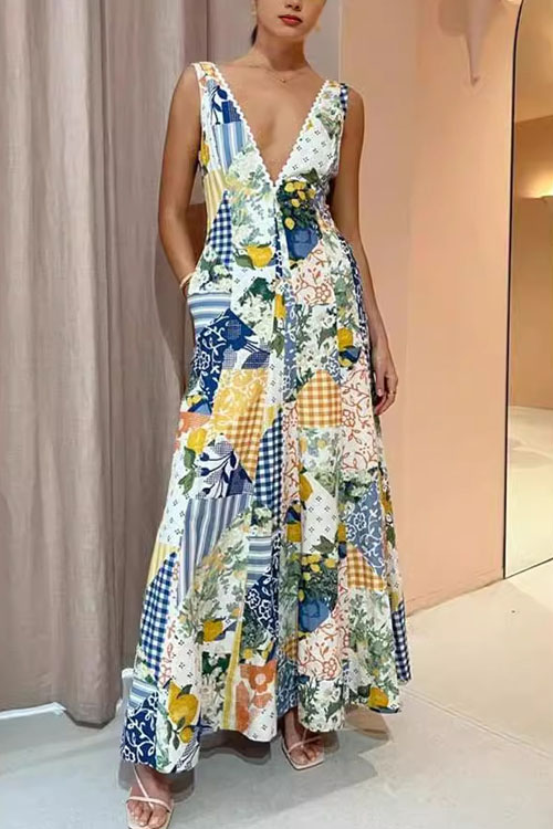 Kathiadress Casual Floral Printed V-Neck Swing Dress