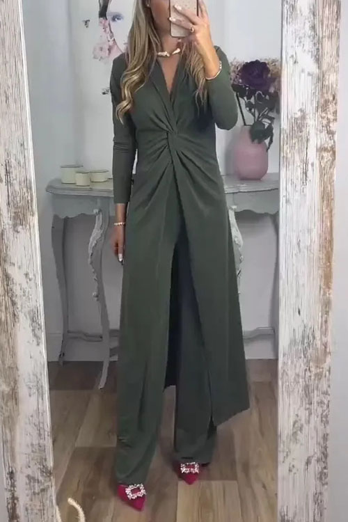 Kathiadress Casual Loose Twisted Long Pants Two-Piece Set