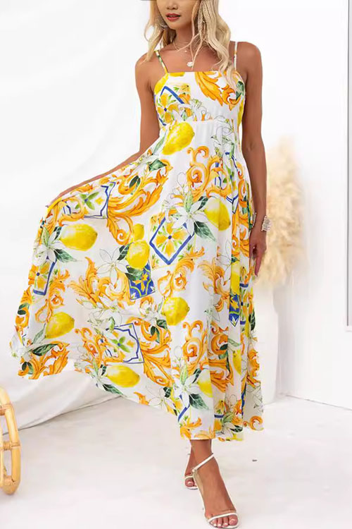 Kathiadress Lemon Backless Strappy Elegant Dress