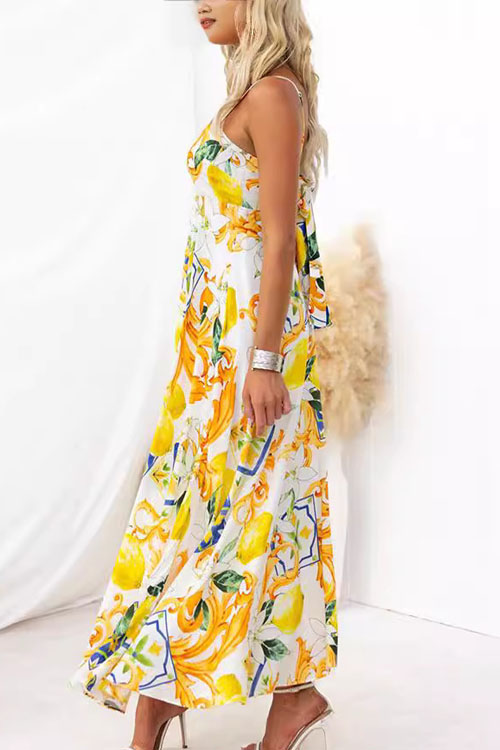 Kathiadress Lemon Backless Strappy Elegant Dress