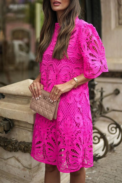 Kathiadress Lace Collar Mid-sleeve Loose Fit Dress