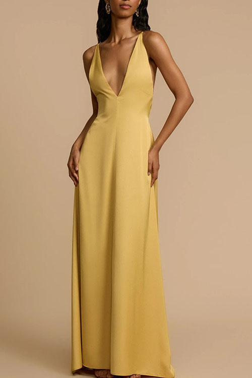 Kathiadress Backless V-neck satin long dress