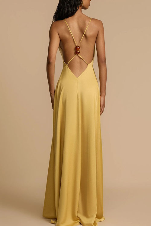 Kathiadress Backless V-neck satin long dress