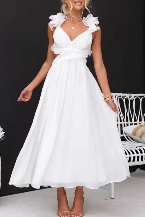 Kathiadress Sleeveless Solid Color Tie-Waist Pleated Skirt Dress