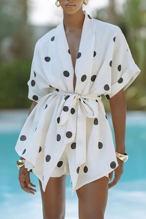 Kathiadress Polka dot linen print shorts set