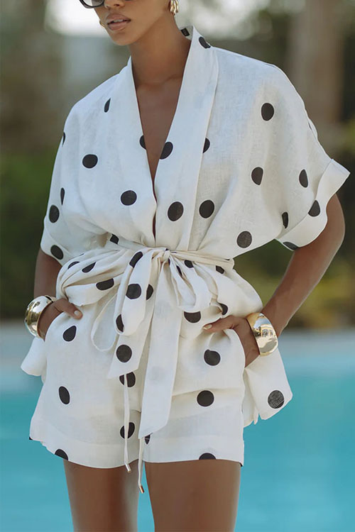 Kathiadress Polka dot linen print shorts set