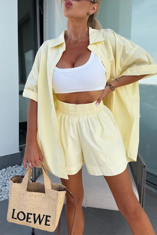 Kathiadress Short-sleeved shirt and elastic sports shorts two-piece set