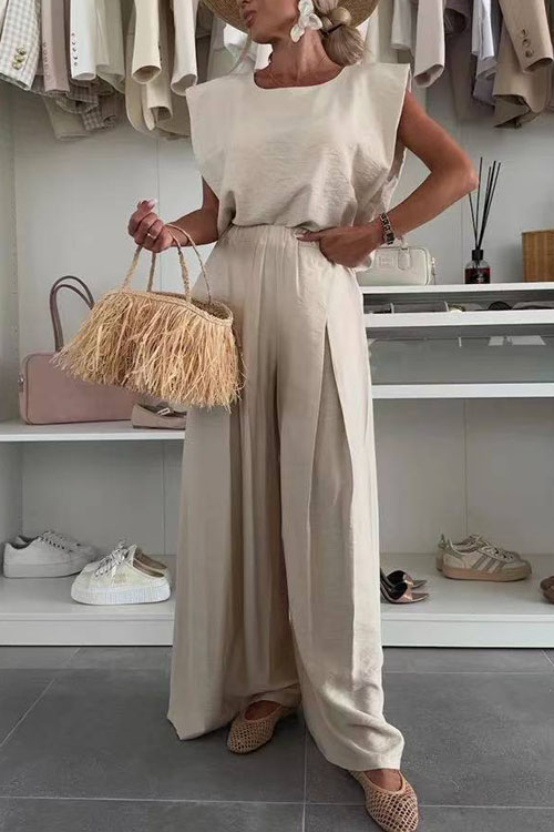Kathiadress Casual fashion solid color high waist loose suit