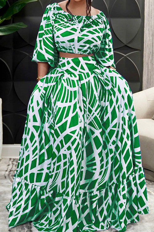 Kathiadress Elegant Printed Skirt Fashion Set