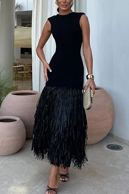 Kathiadress  Raffia panelled knitted midi DRESS