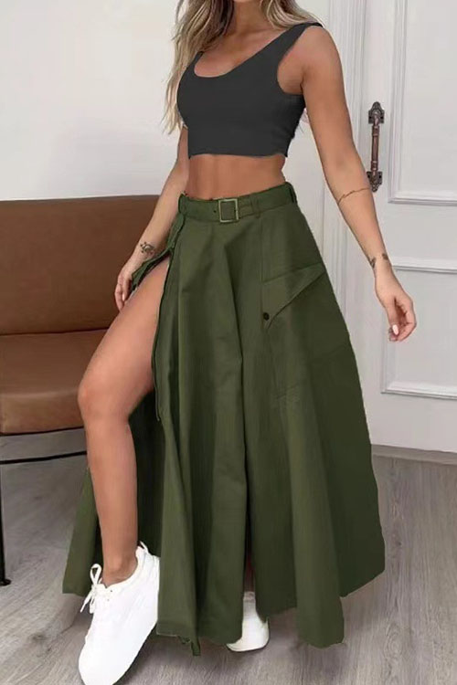 Kathiadress Sleeveless Solid Color Slit Two-Piece Set