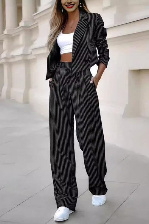 Kathiadress Striped Cropped Blazer and Straight-Leg Pants Suit