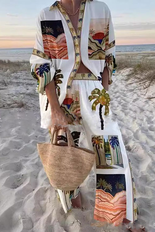 Kathiadress Digital Printed Long Sleeve Shirt & Pants Set