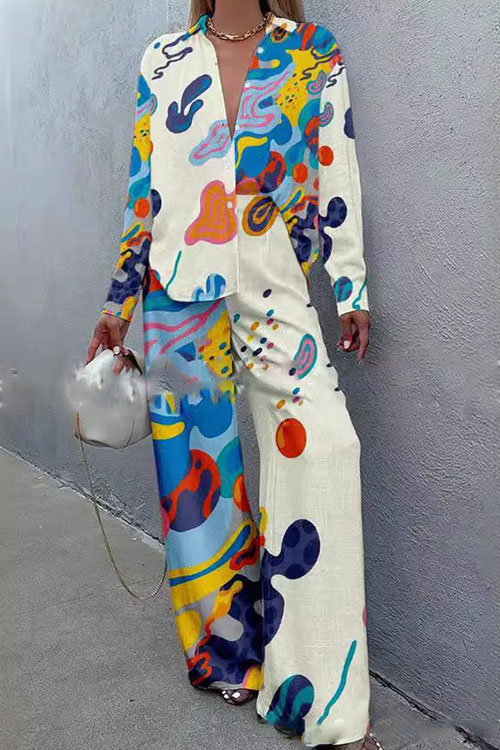 Kathiadress Digital Printed Long Sleeve Shirt & Pants Set