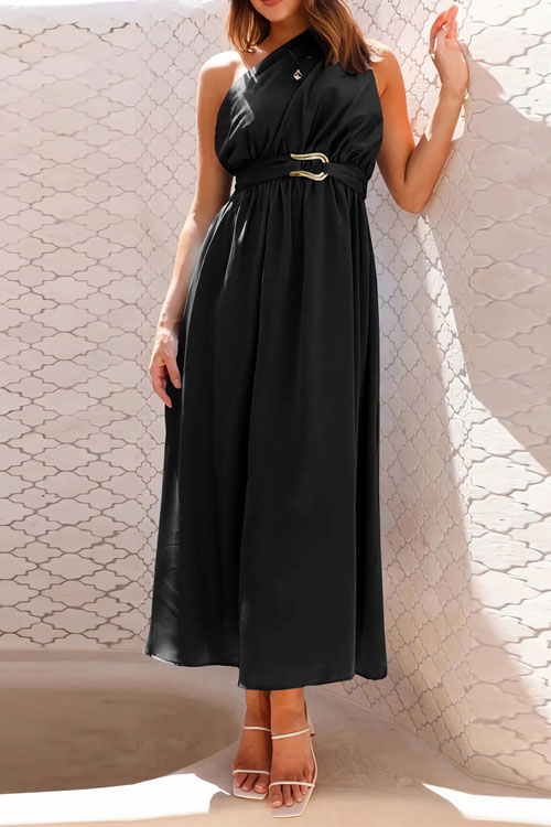 Kathiadress Fitted one-shoulder metallic strappy gown dress