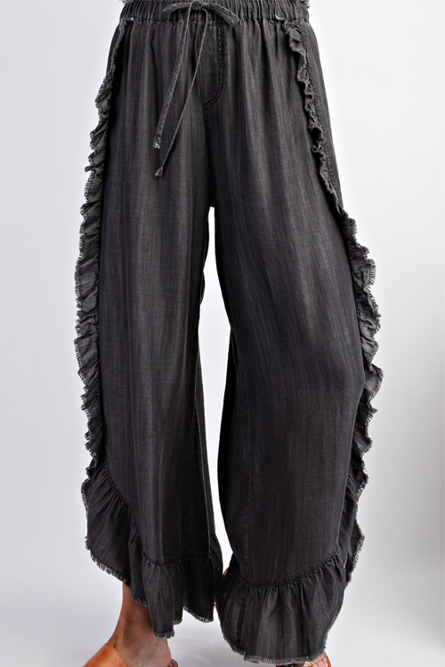 Kathiadress Bohemian Denim Ruffle Flare Pants 