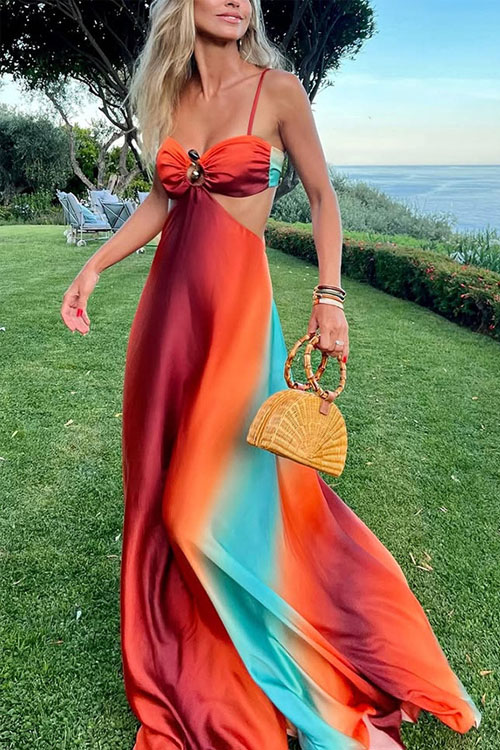 Kathiadress  Gradient color island style maxi dress