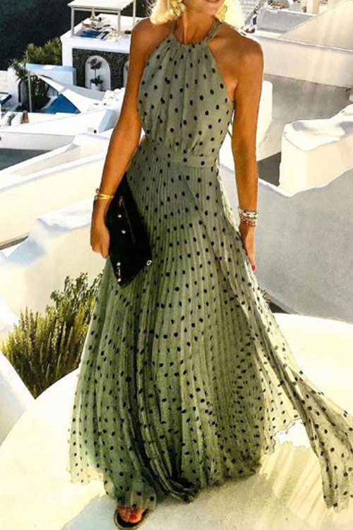 Kathiadress  Summer Resort Print Pleated Dress