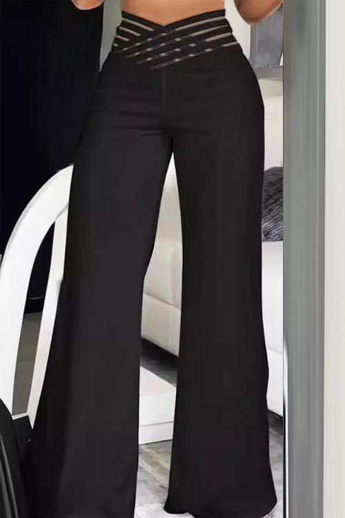 Kathiadress Hollow-Out Belted High-Waist Wide-Leg Pants