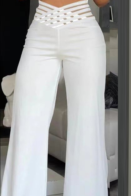 Kathiadress Hollow-Out Belted High-Waist Wide-Leg Pants