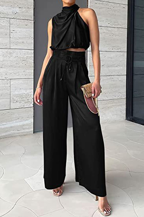 Kathiadress Cropped Top & Wide-Leg Pants Two-Piece Set