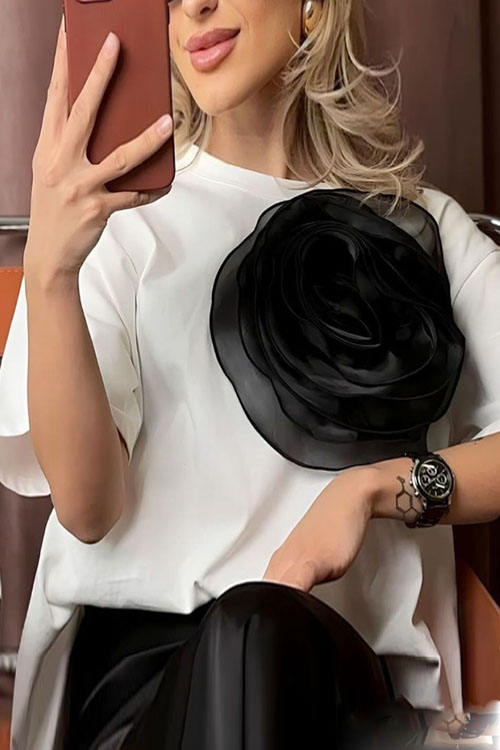 Kathiadress Camellia Mesh Pure Cotton Short-Sleeve Top