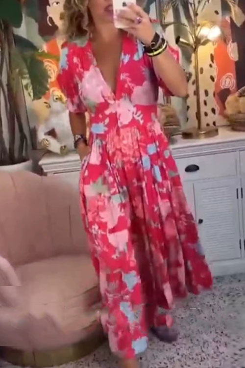 Kathiadress Super fairy high elastic V-neck floral dress