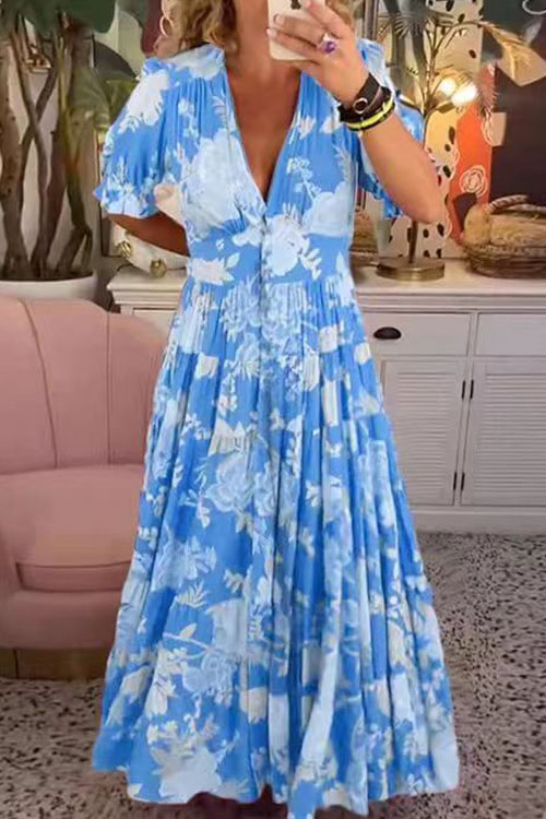 Kathiadress Super fairy high elastic V-neck floral dress