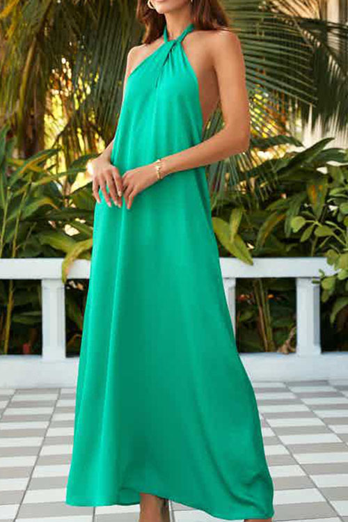 Kathiadress Sleeveless halter neck backless solid color dress