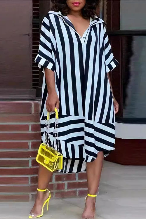 Kathiadress Striped Loose Casual Shirt Dress