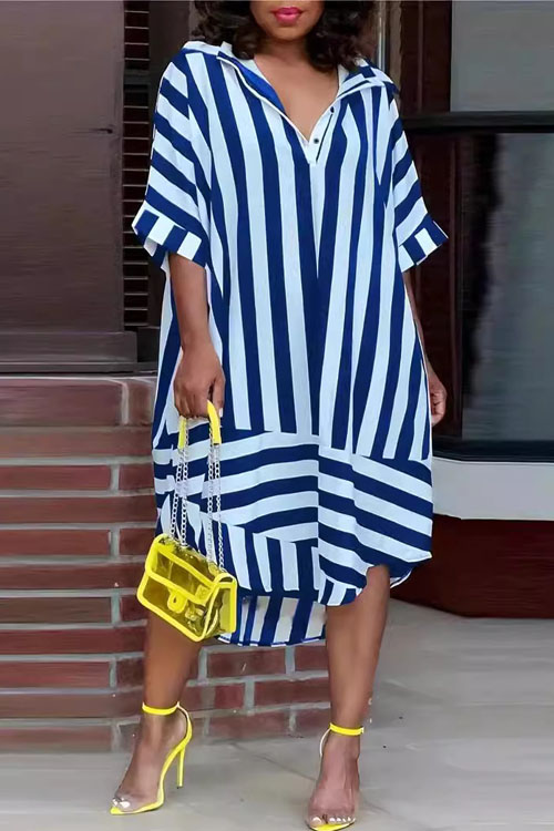 Kathiadress Striped Loose Casual Shirt Dress