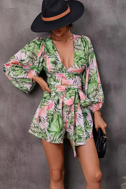 Kathiadress Floral long-sleeve Shorts V-neck Jumpsuit