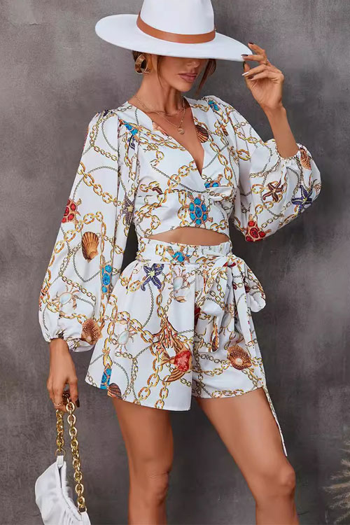 Kathiadress Floral long-sleeve Shorts V-neck Jumpsuit