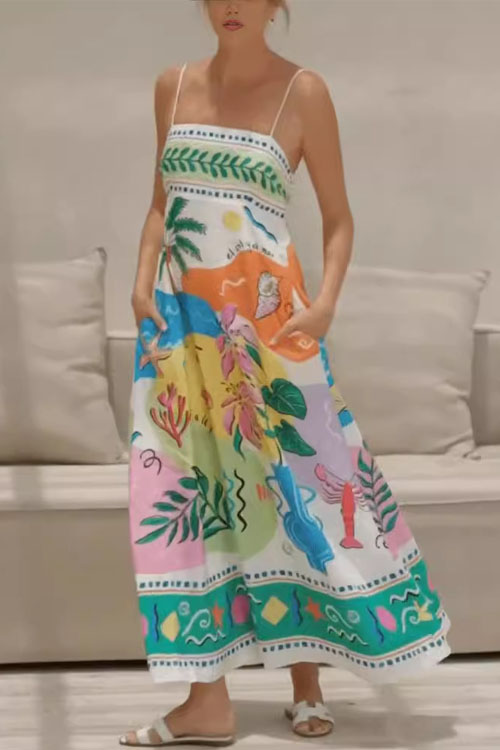 Kathiadress Printed Spaghetti Strap Swing Dress