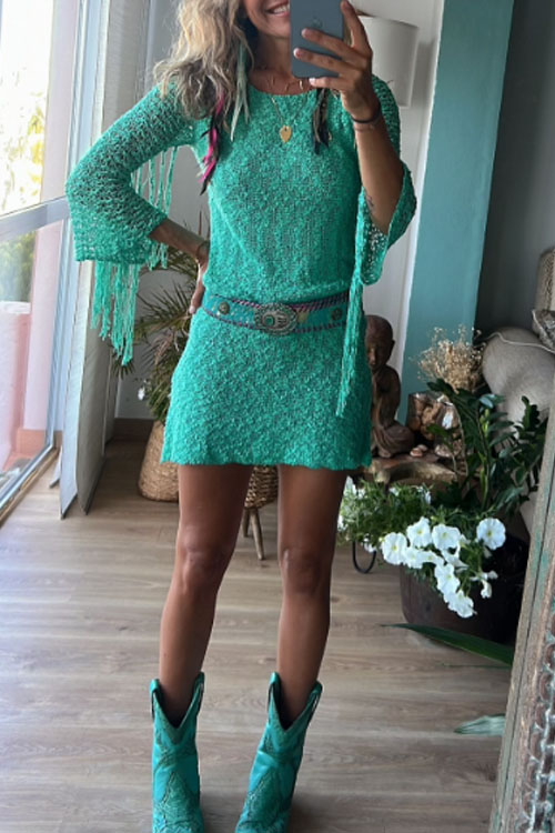 Kathiadress Crew Neck Solid Color Slim Fit Dress